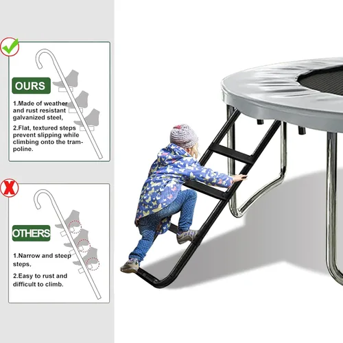 Vista 4 de Eurmax USA - Escalera universal para cama elástica fácil de montar de EE. UU. con 3 pasos, escalones horizontales y anchos, acero tratado con UV