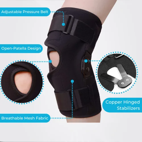 Vista 3 de Comfyorthopedic Rodillera Envolvente con Bisagras Ajustable Talla Grande Soporte de Rodilla con Estabilizadores Metálicos Laterales Removibles