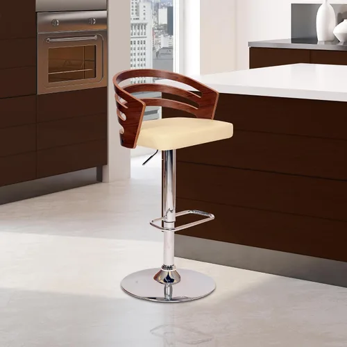 Vista 2 de Armen Living Adele - Taburete giratorio moderno de altura ajustable de piel sintética y madera de nogal con base cromada para encimera de isla