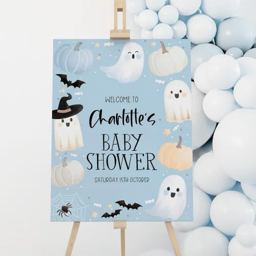 Vista 7 de Personalized Halloween Baby Shower Welcome Sign, A Little Boo Baby Shower Welcome Sign, Pumpkin Decorations,girl, Halloween Decor 12" X 18" (Small)