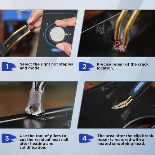 Vista 8 de Kit de soldador de plástico con 600 piezas de grapas calientes 110 V máquina de soldadura de plástico kit de reparación de parachoques de coche, 80