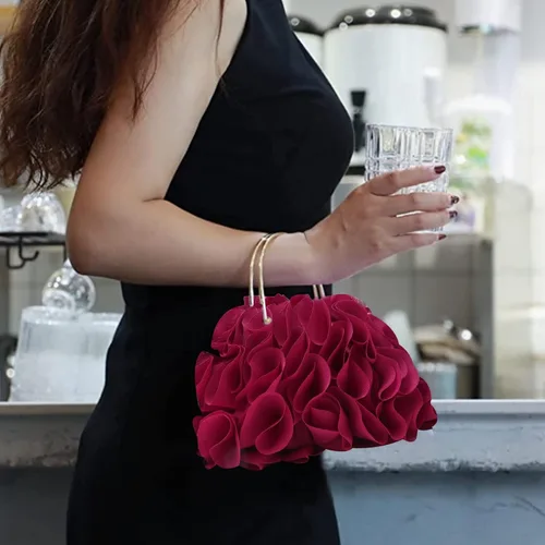 Vista 6 de Lanpet Bolsos de mano florales para mujer, bolso de noche de flores de satén, bolsos de fiesta de graduación