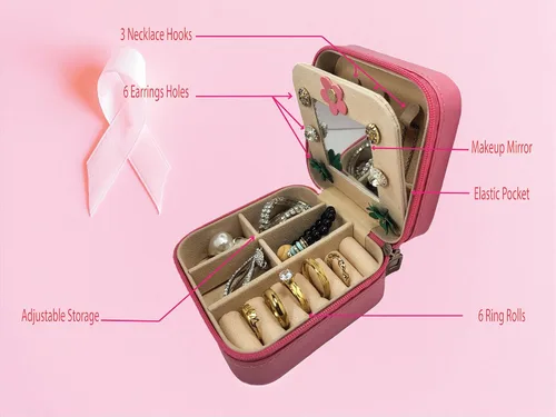 Vista 2 de Caja organizadora de viaje de joyería con espejo, joyero de viaje, joyero de viaje para niñas, artículos esenciales de vacaciones, accesorios