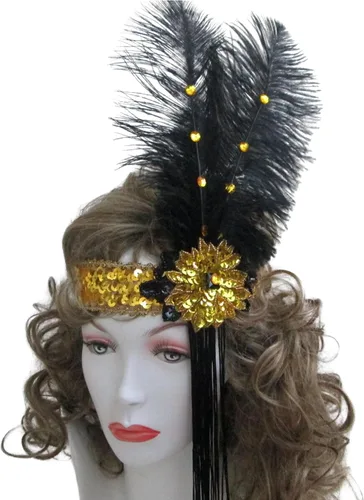 Vista 2 de Foro Novedades Roaring 20 de Flapper de lentejuelas diadema con plumas