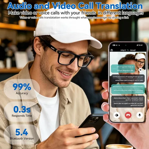 Vista 3 de Lentes inteligentes AI para hombres y mujeres – Gafas Bluetooth con traducción de 164 idiomas, lentes fotocrómicos, música y llamadas manos libres