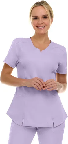 Vista 11 de MediChic Scrubs Top Quirúrgico para Mujer con Cuello en V con Muesca Elástico de Moda con Dos Bolsillos, Tela Flex de Fácil Cuidado Blanco
