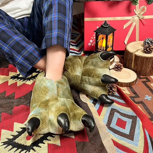 Vista 4 de ULTRAIDEAS Pantuflas de pata de animal para mujeres y hombres, divertidas pantuflas de garra para adultos y niños, zapatos unisex lindos para casa