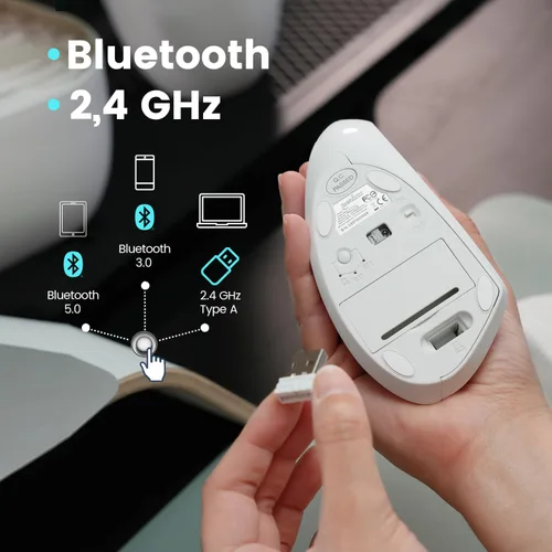 Vista 8 de Perixx PERIMICE-813W - Mouse vertical Bluetooth - Especificaciones inalámbricas 3 en 1 para múltiples dispositivos, bolsa de transporte de viaje
