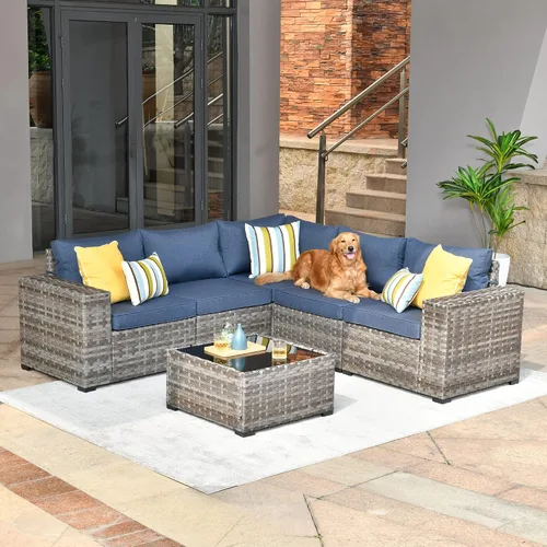 Vista 25 de HOOOWOOO Outdoor Patio Sectional Furniture Sofa Set with Widened Armrest,6 Piece Small Modern Wicker Couch,Modular L Shaped Conversation Seating Set