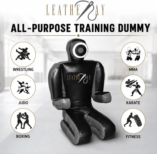Vista 4 de LEATHERAY MMA Jiu Jitsu Grappling Dummy Judo Saco de boxeo, Maniquí de Jiu Jitsu brasileño, Lucha Grappling BJJ Dummy Negro - Sin relleno
