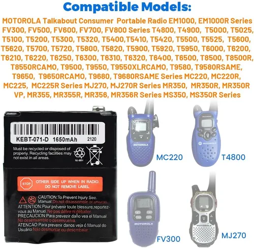 Vista 2 de Paquete de 2 baterías recargables de radio bidireccional de 3.6 V 1650 mAh para Motorola 53615 KEBT-071A KEBT-071B KEBT-071C KEBT-071D Talkabout