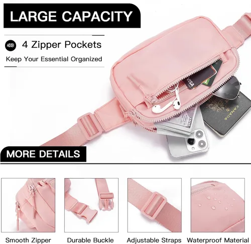 Vista 3 de Telena Riñoneras para mujeres y hombres, a la moda, con correas ajustables, 1-Rosa