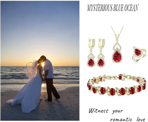 Vista 2 de LMXXVJ Juego de joyas para mujer, collar chapado en platino, anillo abierto, aretes, pulsera, para cumpleaños, aniversario, día de la madre, regalos