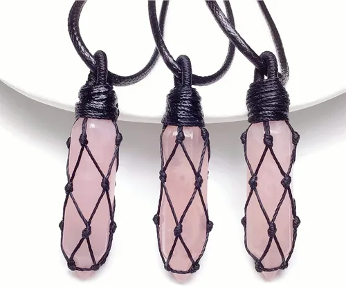Vista 3 de EDENS CALL Healing Hexagonal Crystal Point Pendant Necklace for Unisex Adjustable Dainty Natural Stone Pendulum Amulet for Good Luck