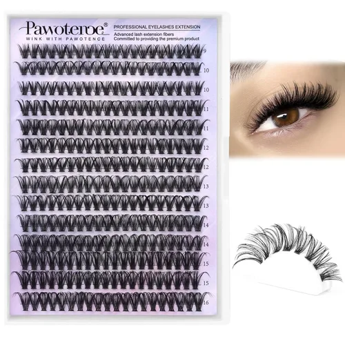 Vista 18 de Kit de Extensión de Pestañas Pawotence DIY 280 piezas, Kit de Racimos de Pestañas Individuales 20D y 30D Naturales 9-15mm, Kit de Extensiones