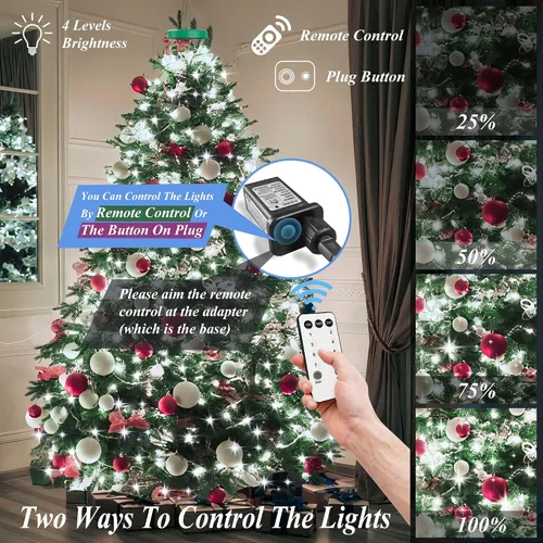 Vista 4 de aneeway 400 luces LED para árbol de Navidad, luces de Navidad de 6.6 pies con control remoto y 8 modos, 16 luces de cadena con función de memoria
