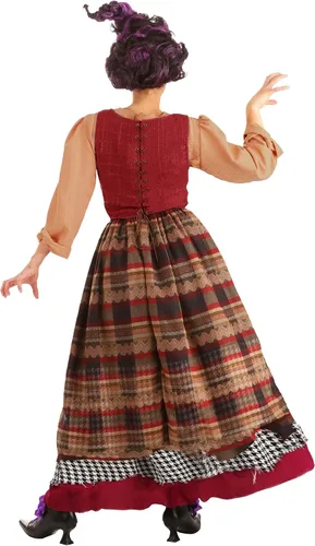 Vista 5 de Plus Mary Sanderson Costume Adult Disney Hocus Pocus Womens Outfit Shirt, Corset, Skirt wAttached Apron, Purple Wig