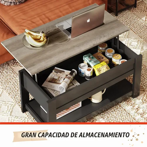 Vista 4 de WLIVE Mesa auxiliar, mesa de centro elevable de 39 pulgadas con compartimento oculto y estante de almacenamiento para sala de estar, color gris