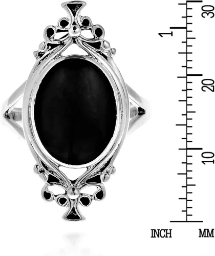Vista 4 de Anillo ovalado de plata esterlina 925 de estilo vintage de ónix negro simulado