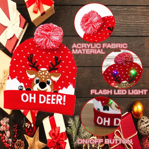 Vista 4 de YOEYEZO Gorro de Navidad LED de invierno de punto de ganchillo Beanie Santa Hat para mujeres y hombres