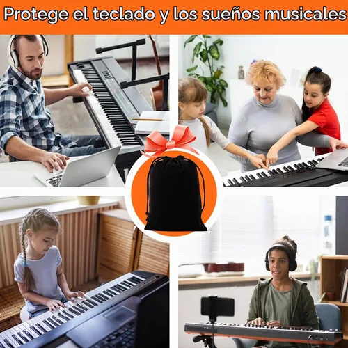 Vista 8 de Cubierta antipolvo para teclado de piano de 61 teclas, funda para teclado electrónico a prueba de suciedad con elástico duradero y bloqueo de cable
