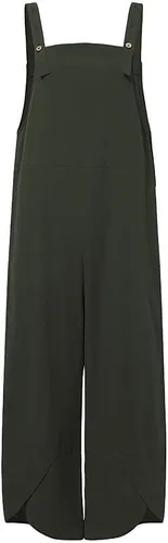 Vista 2 de Overol de verano para mujer, overol de pierna ancha, informal, holgado Verde militar