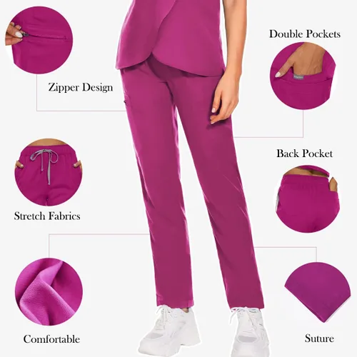 Vista 3 de VIAOLI Conjunto de ropa quirúrgica para mujer con cremallera, conjunto médico de enfermería y pantalón de enfermería, diseño moderno y sexy