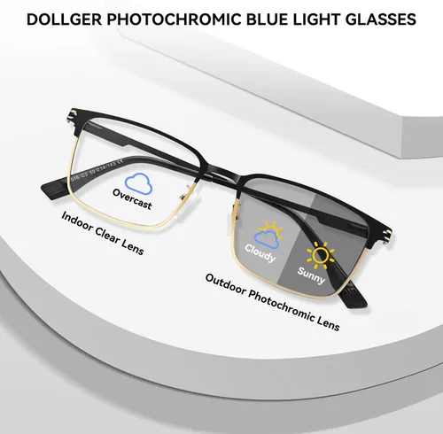 Vista 2 de Dollger Gafas de luz azul para hombre, rectángulo de metal, con bloqueo de luz azul, lentes fotocromáticos de moda para computadora