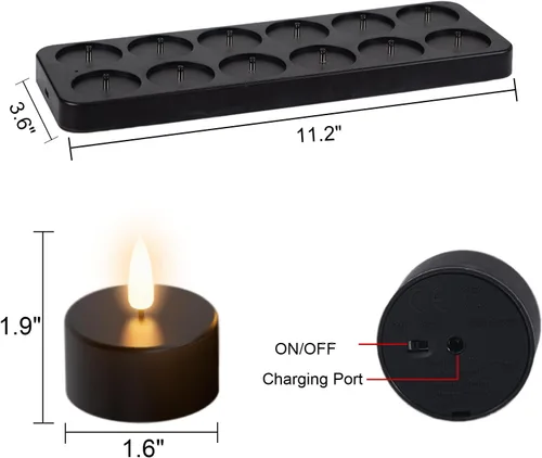 Vista 3 de GenSwin 12 velas de té recargables con base de carga y temporizador remoto, velas LED sin llama, funciona con pilas, para Halloween, otoño, mesa