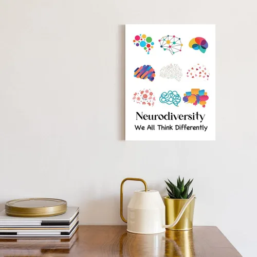 Vista 3 de JANLAN We All Think Differently Neurodiversity - Lienzo decorativo de pared para psicólogo, consejero escolar, terapia de oficina, decoración