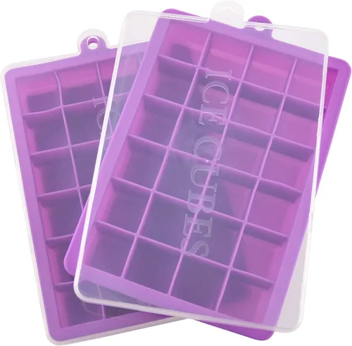 Vista 9 de Bandeja para cubitos de hielo, bandejas cuadradas de silicona para cubitos de hielo apilables de fácil liberación con tapa extraíble, 24 cavidades