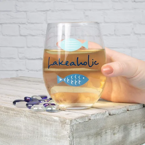 Vista 5 de Pavilion Gift Company - Lakeaholic - Copa de vino sin tallo de 18 onzas