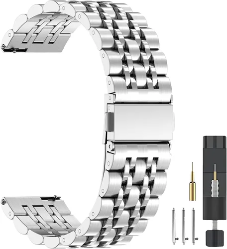 Vista 12 de ZPJPPLX 20mm 22mm Quick Release Metal Watch Band for Garmin Samsung Amazfit Negro