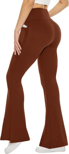 Vista 140 de TNNZEET Leggings acampanados negros para mujer, pantalones de yoga cruzados con bolsillos, corte de bota, leggings acampanados