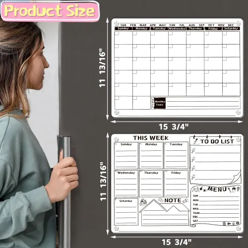 Vista 6 de Pizarra blanca magnética acrílica para refrigerador, calendario acrílico para refrigerador, pizarra blanca de borrado en seco para refrigerador