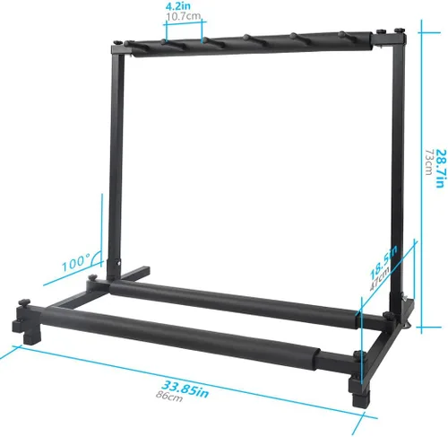 Vista 2 de Soporte de bajo para múltiples guitarras con soporte plegable (5 espacios)