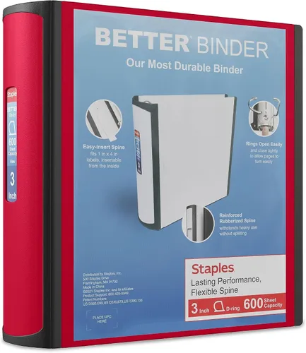 Vista 69 de Carpeta con anillos en forma de "D" de 1 pulgada para mejor visualización Staples, Negro