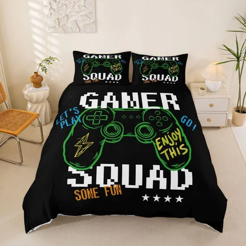 Vista 20 de Erosebridal - Ropa de cama para adolescentes y niños, estampado de control de videojuegos, funda de edredón tamaño individual, 2 piezas con 1 funda