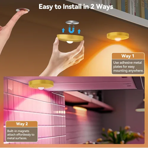 Vista 8 de Luces LED recargables con control remoto, paquete de 3 luces magnéticas para debajo del gabinete, luces LED accionadas a pila de 1500mAh