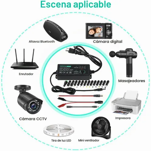 Vista 7 de Fuente de alimentación universal 3V-24V 3A 72W Adaptador de CA/CC ajustable