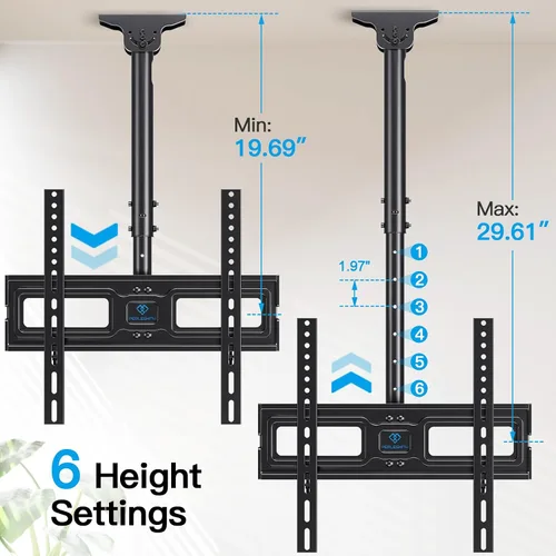 Vista 4 de PERLESMITH Soporte de TV de techo para pantallas planas de 26 a 65 pulgadas, VESA máximo de 15.748 x 15.748 in, soporte de TV de techo ajustable