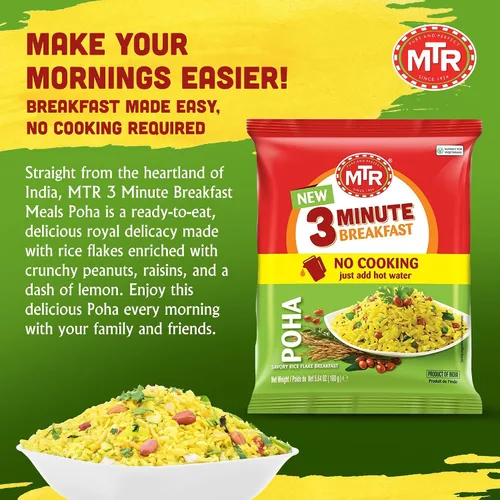 Vista 2 de MTR 3Mins Poha Mix Instant Food - Comida india lista para comer, 5.64 oz, 6