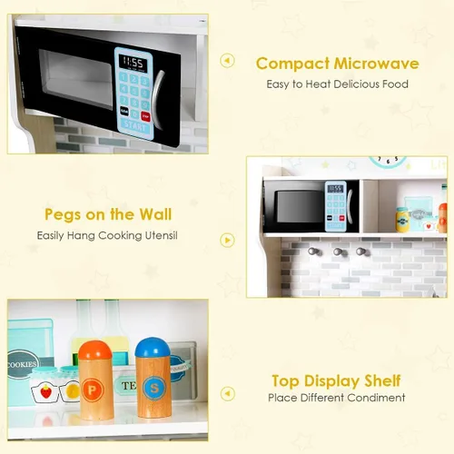 Vista 5 de ARLIME Juego de cocina para niños, cocina de juguete de madera con fregadero extraíble, microondas, utensilios de cocina, armario de almacenamiento