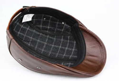 Vista 3 de Sombrero ajustable de hombre estilo Newsboy con boina, sombrero de cuero genuino para conducir, caza, pesca, gorra Ivy de moda, sombrero plano