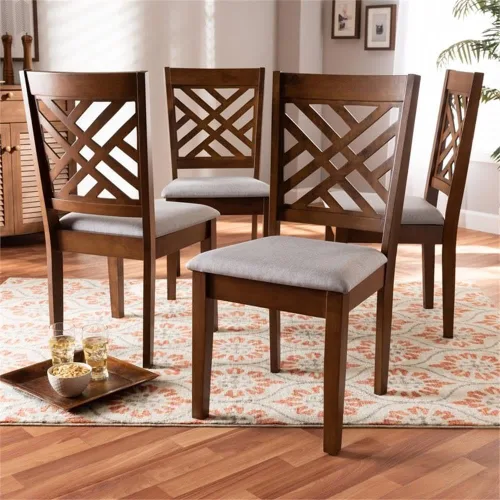 Vista 2 de BOWERY HILL Silla de comedor de madera moderna de 18.5 "en marrón/gris (juego de 4)