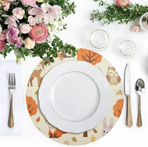 Vista 5 de Cute Woodland Animals Round Table Placemats, Non Slip Washable Placmats for Kitchen Table one sizex4