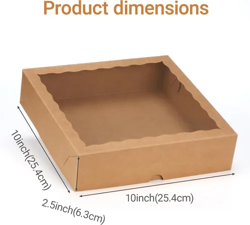Vista 3 de TEMLQPACK 6 piezas cajas de panadería marrones de 10 x 10 x 2.5 pulgadas con ventana, tartas, galletas, fresas cubiertas de chocolate, corazón