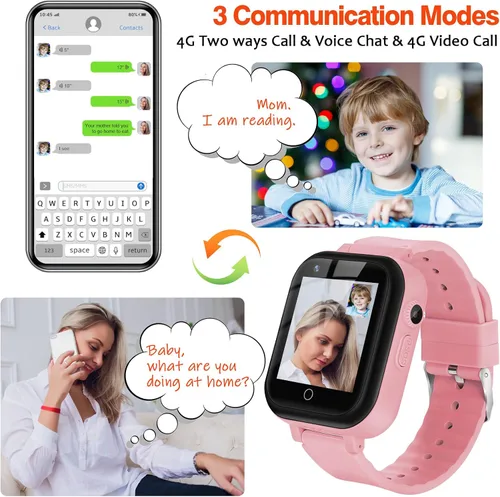 Vista 2 de OKYUK Reloj inteligente con GPS 4G para niñas y niños, IP67, impermeable, deportivo, reloj inteligente para niños, con cámara, WiFi, videollamada