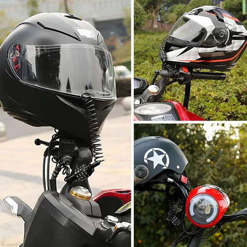 Vista 6 de HZEL Cerradura para casco de motocicleta, cerradura retráctil de cable de bicicleta pequeña con código de combinación de 4 dígitos, accesorios