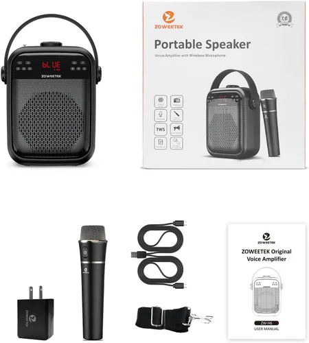 Vista 7 de ZOWEETEK Amplificador de Voz con Micrófono Inalámbrico de Mano, Amplificador de Voz Inalámbrico para Profesores, Altavoz y Micrófono de Sistema PA